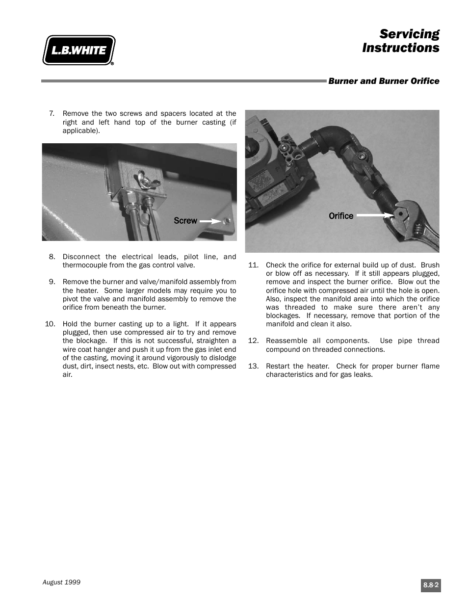 Servicing instructions | L.B. White Pilot User Manual | Page 71 / 94