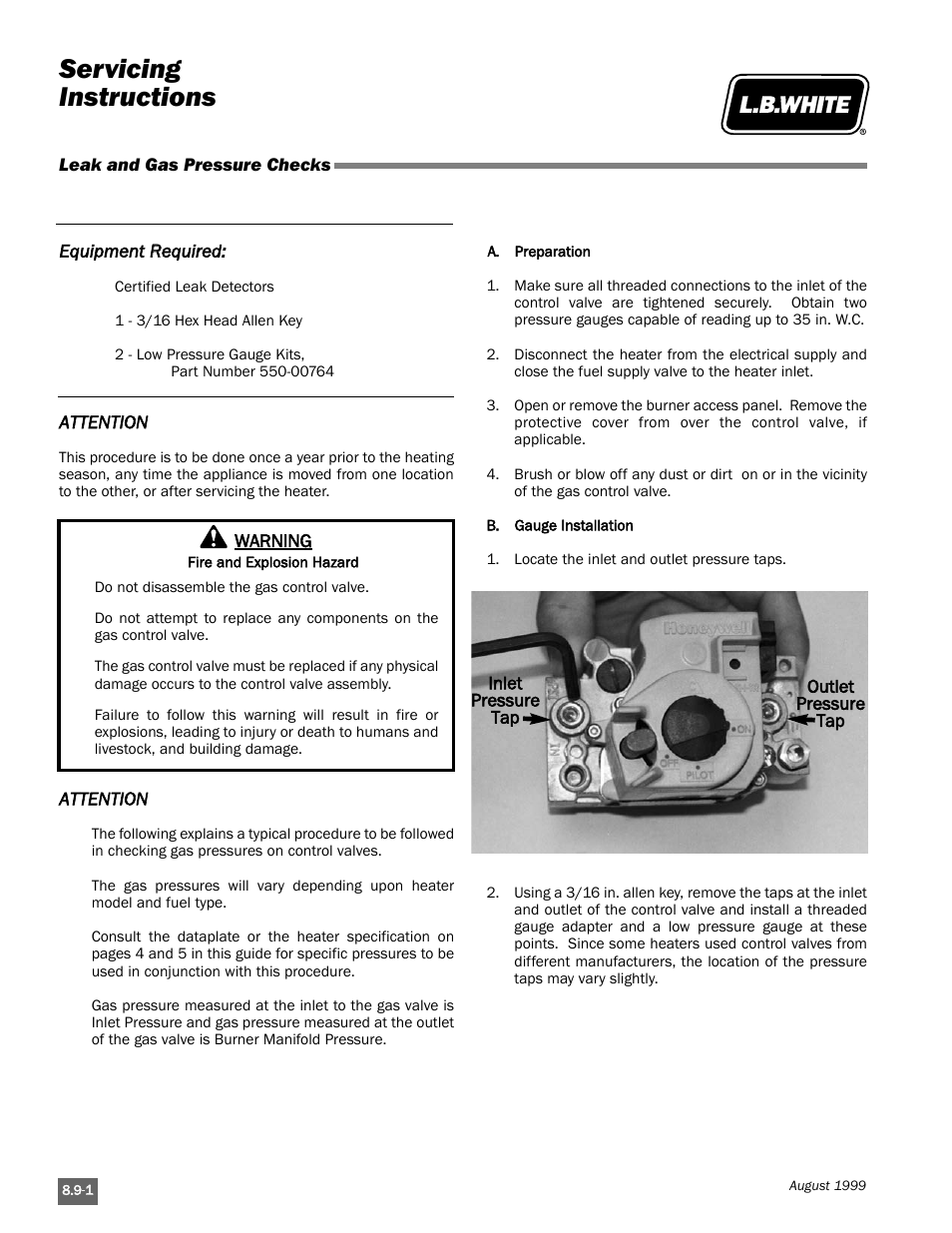 Servicing instructions | L.B. White Pilot User Manual | Page 72 / 94