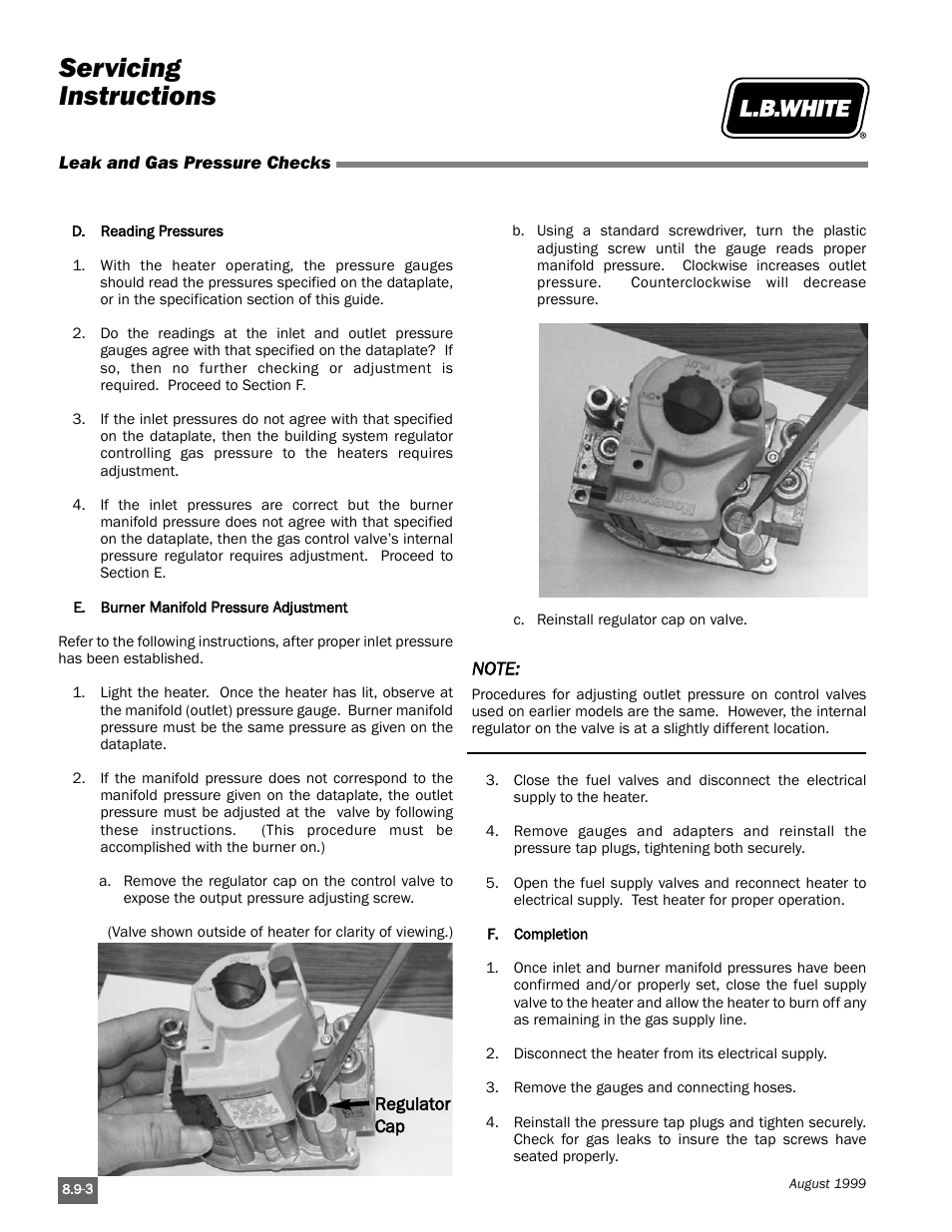 Servicing instructions | L.B. White Pilot User Manual | Page 74 / 94