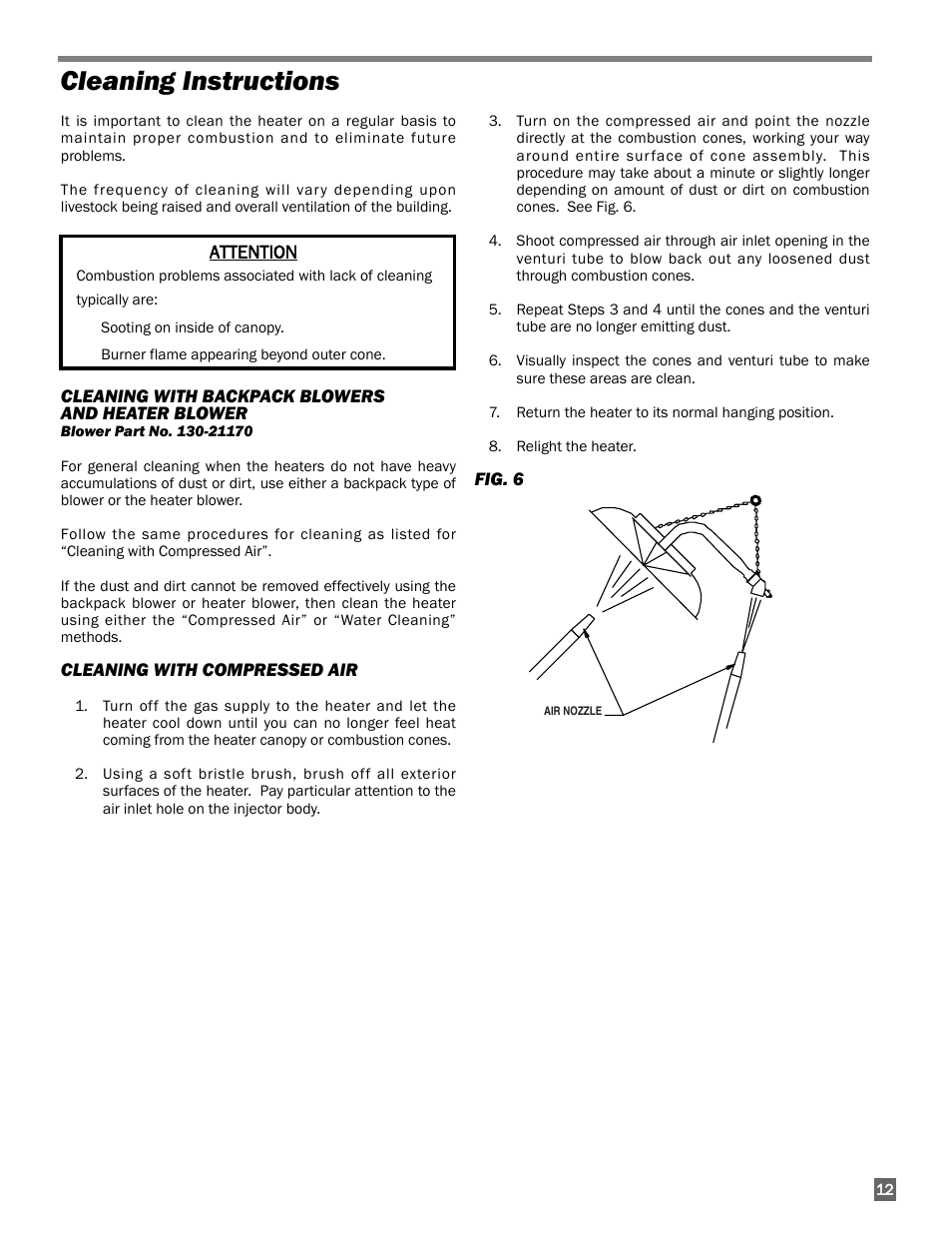 Cleaning instructions | L.B. White I-17 Infraconic Spark Ignition User Manual | Page 13 / 28