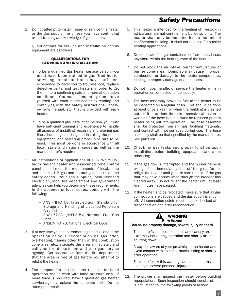 Safety precautions | L.B. White I-17 Infraconic Spark Ignition User Manual | Page 7 / 28