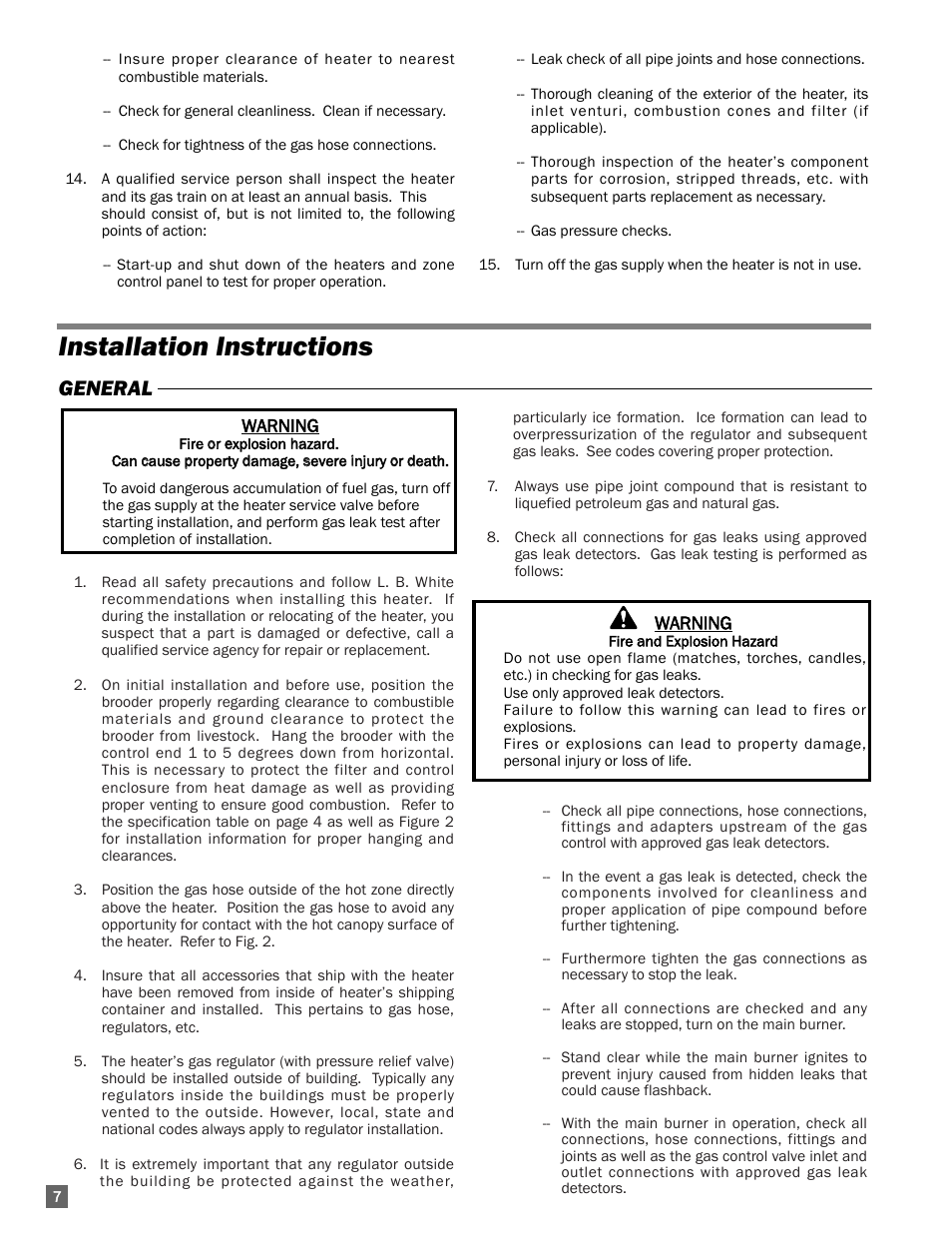 Installation instructions, General | L.B. White I-17 Infraconic Spark Ignition User Manual | Page 8 / 28