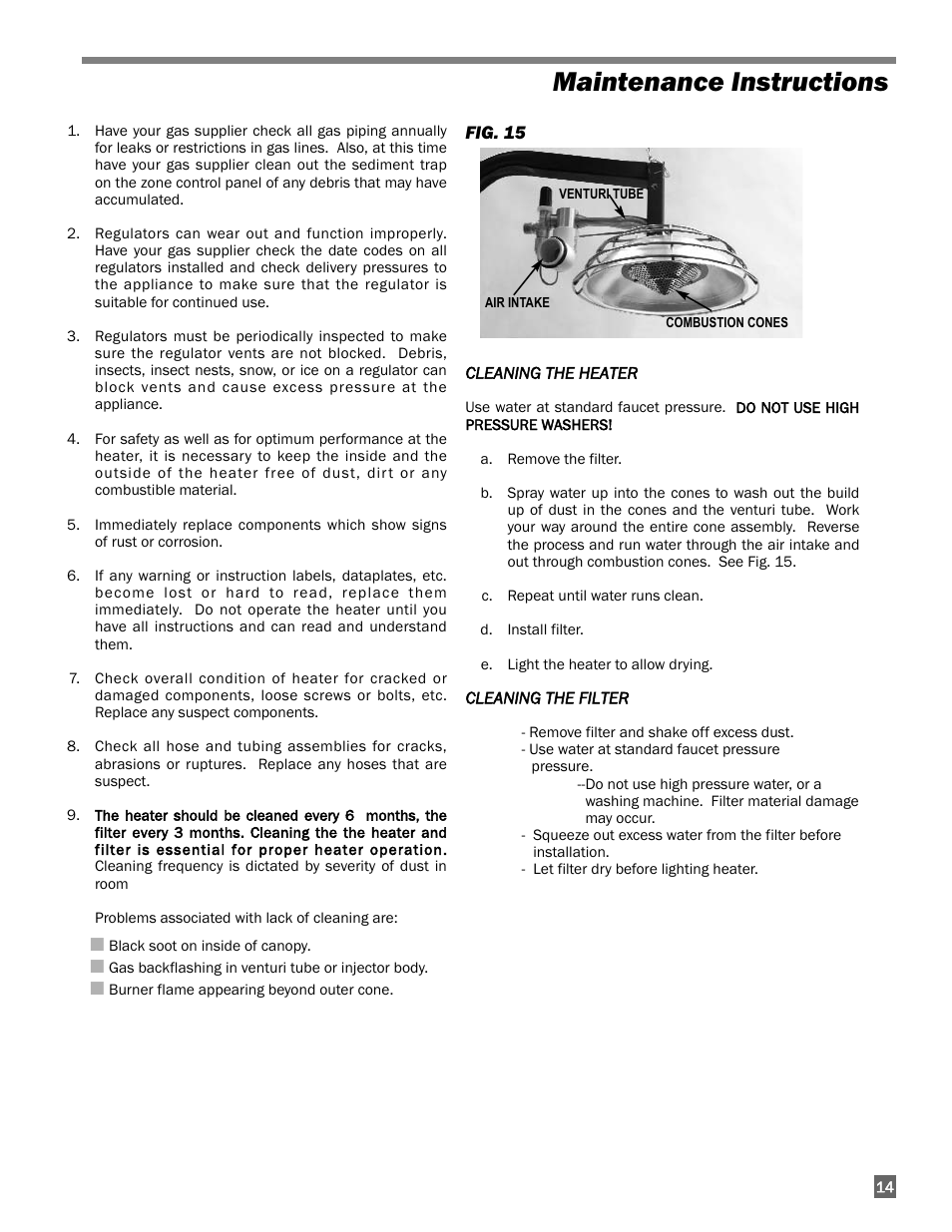 Maintenance instructions | L.B. White I-3 Infraconic User Manual | Page 15 / 26