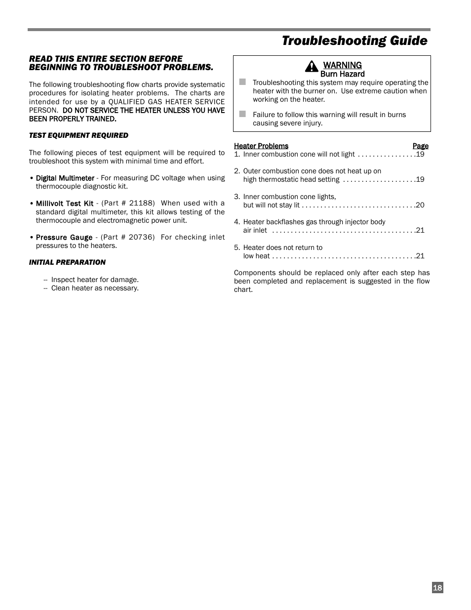 Troubleshooting guide | L.B. White I-3 Infraconic User Manual | Page 19 / 26