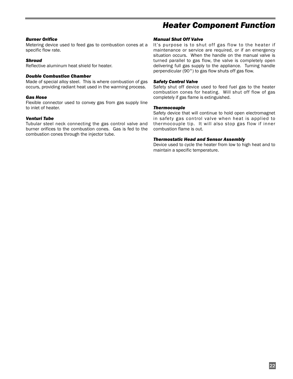 Heater component function | L.B. White I-3 Infraconic User Manual | Page 23 / 26