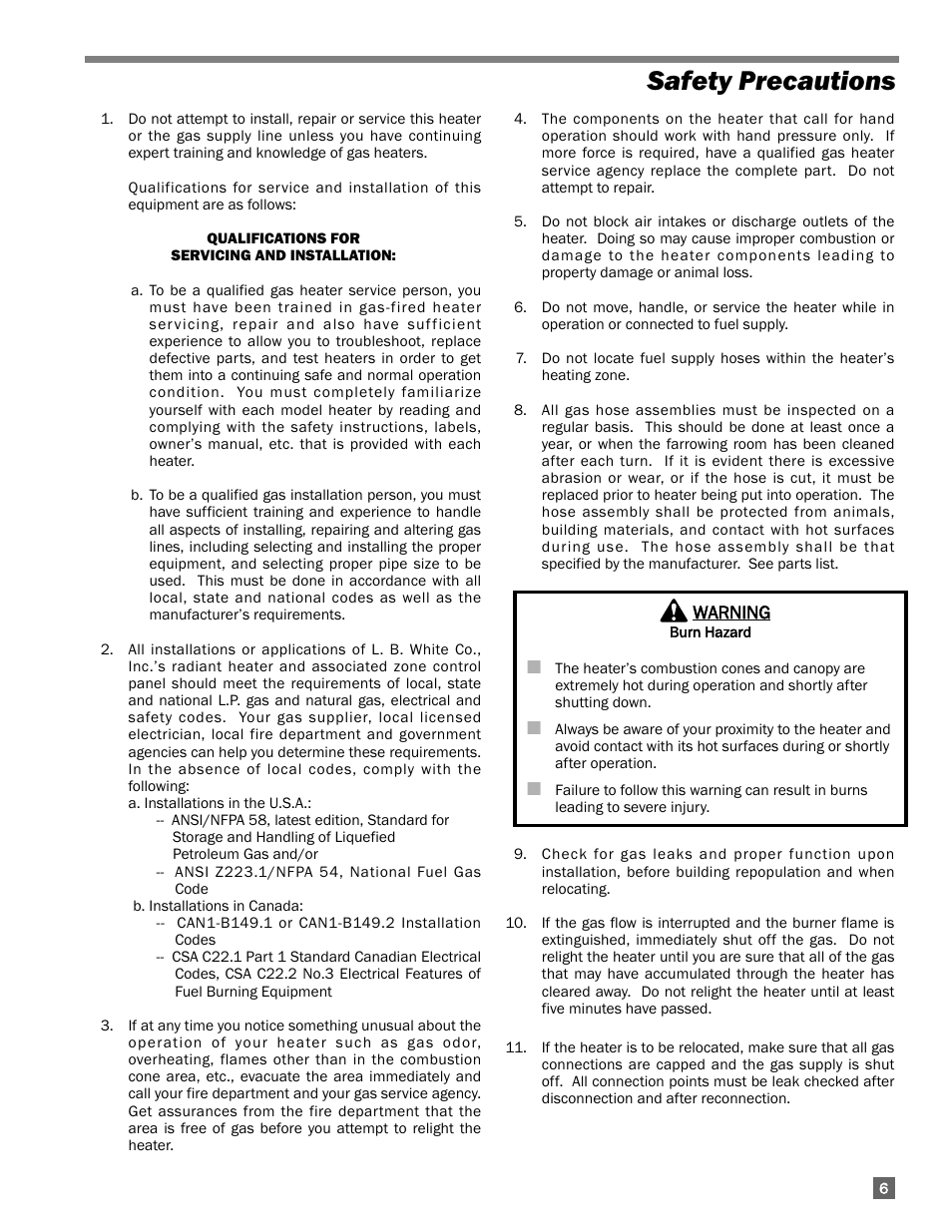 Safety precautions | L.B. White I-3 Infraconic User Manual | Page 7 / 26