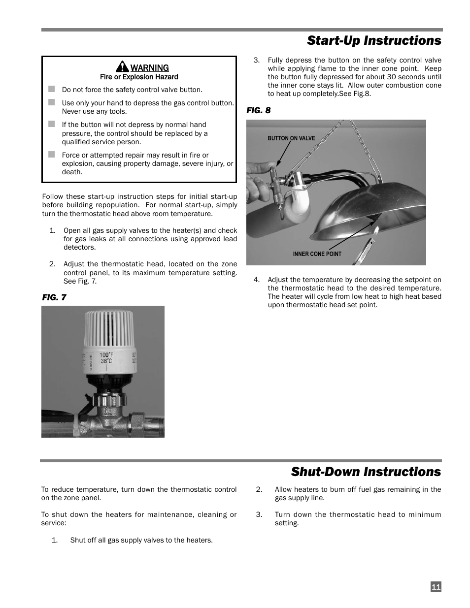 Start-up instructions, Shut-down instructions | L.B. White I-5 Infraconic User Manual | Page 11 / 24