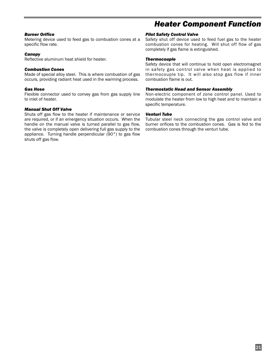 Heater component function | L.B. White I-5 Infraconic User Manual | Page 21 / 24