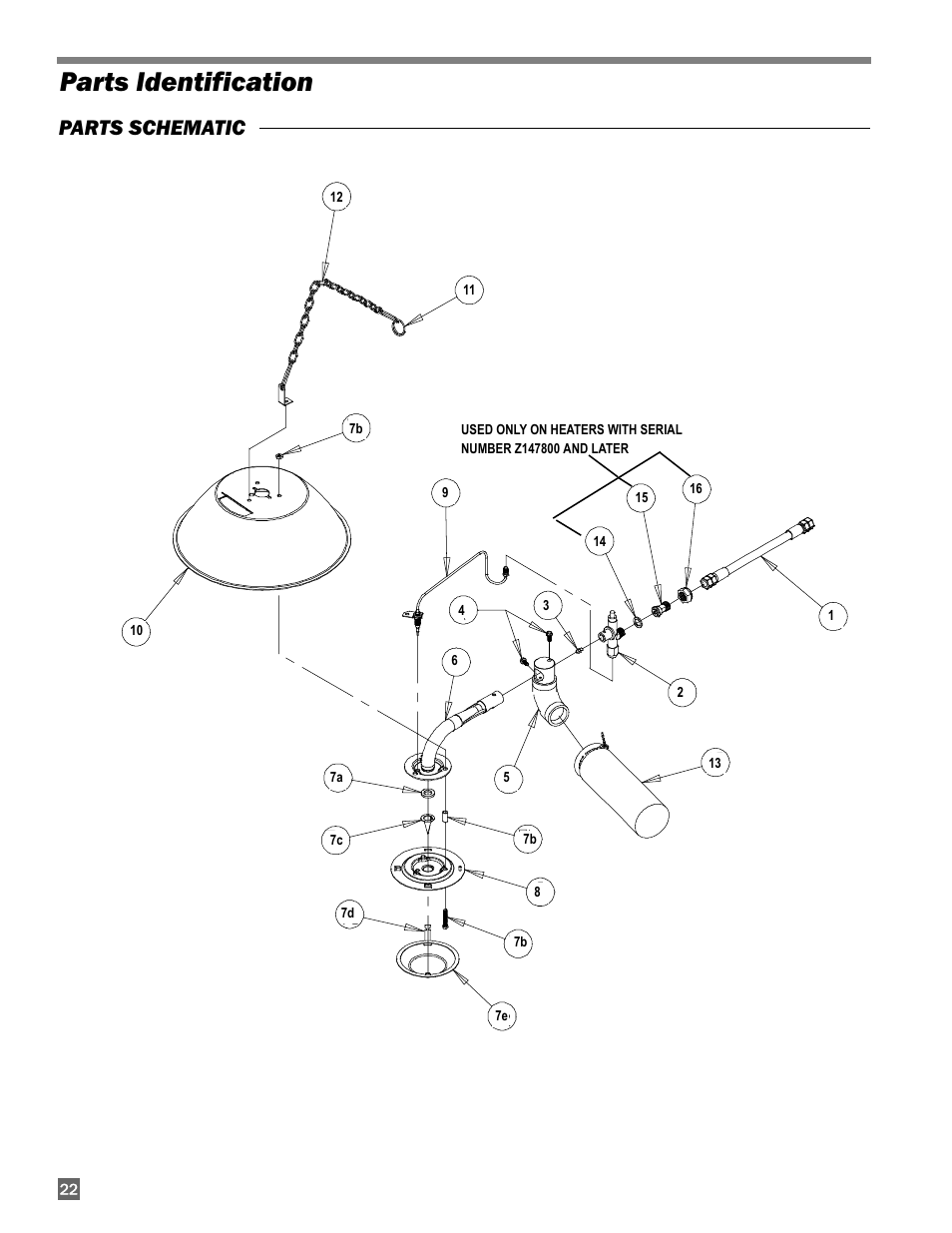 Parts identification, Parts schematic | L.B. White I-5 Infraconic User Manual | Page 22 / 24