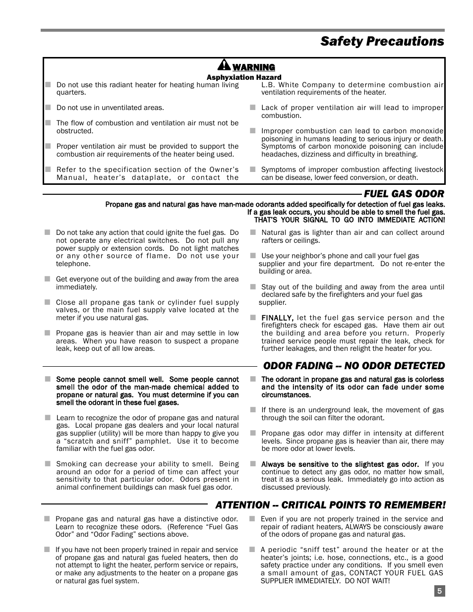 Safety precautions | L.B. White I-5 Infraconic User Manual | Page 5 / 24