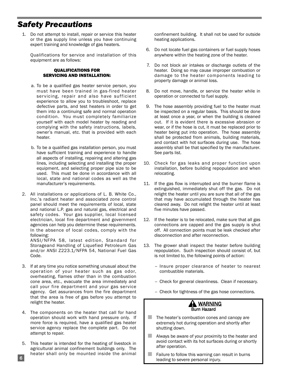 Safety precautions | L.B. White I-5 Infraconic User Manual | Page 6 / 24