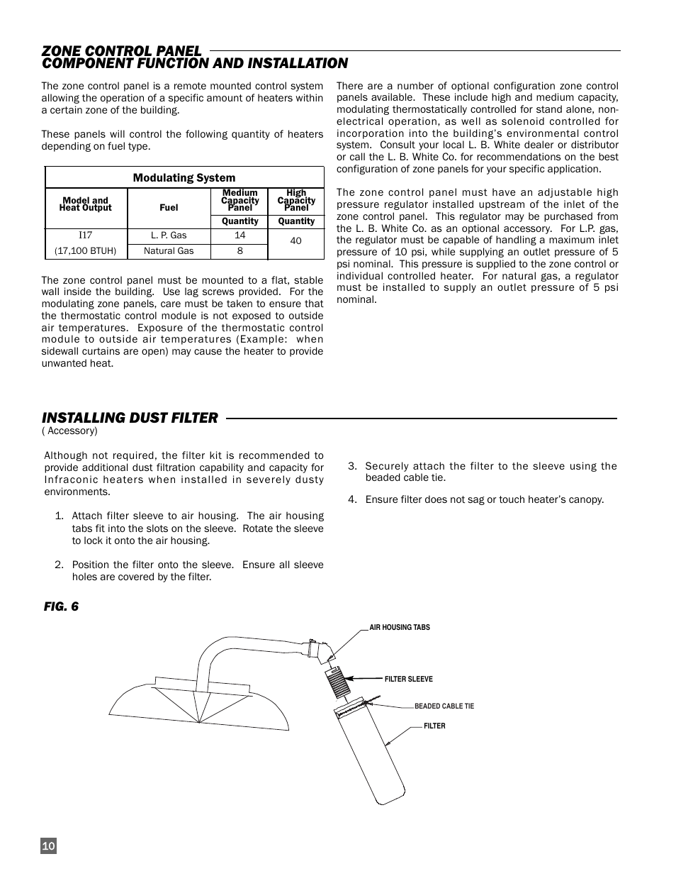 Installing dust filter, Fig. 6 | L.B. White I-17 Infraconic User Manual | Page 10 / 28