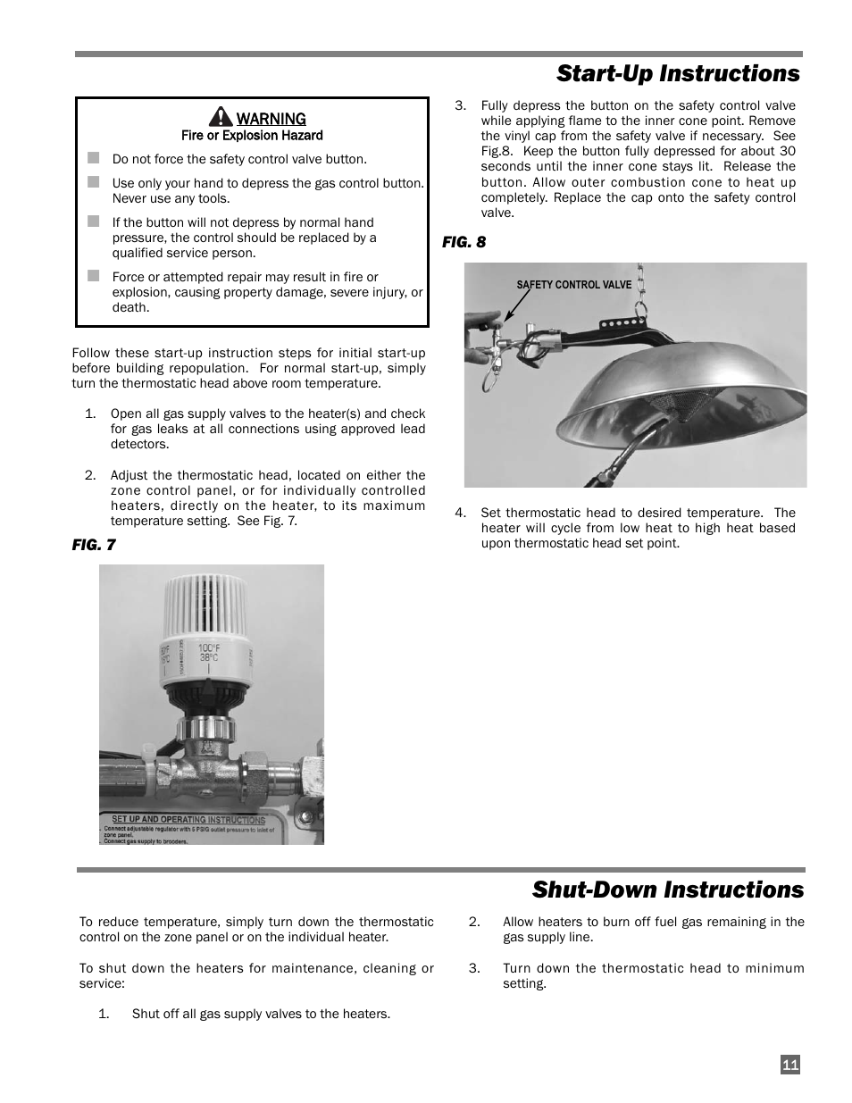 Start-up instructions, Shut-down instructions | L.B. White I-17 Infraconic User Manual | Page 11 / 28