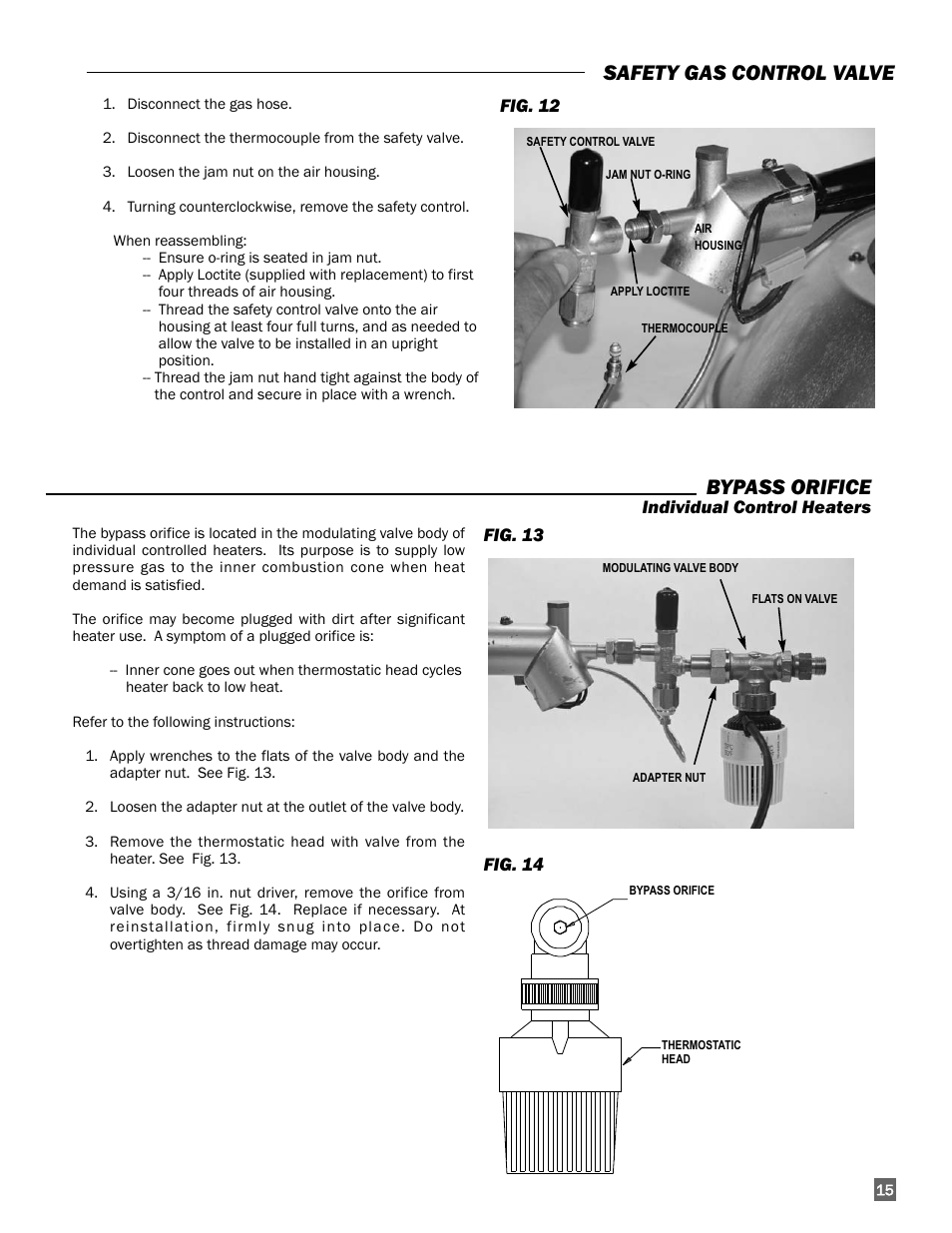 Bypass orifice, Safety gas control valve | L.B. White I-17 Infraconic User Manual | Page 15 / 28