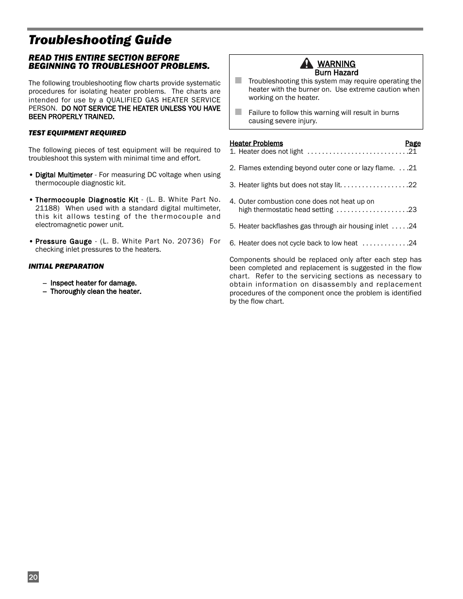 Troubleshooting guide | L.B. White I-17 Infraconic User Manual | Page 20 / 28