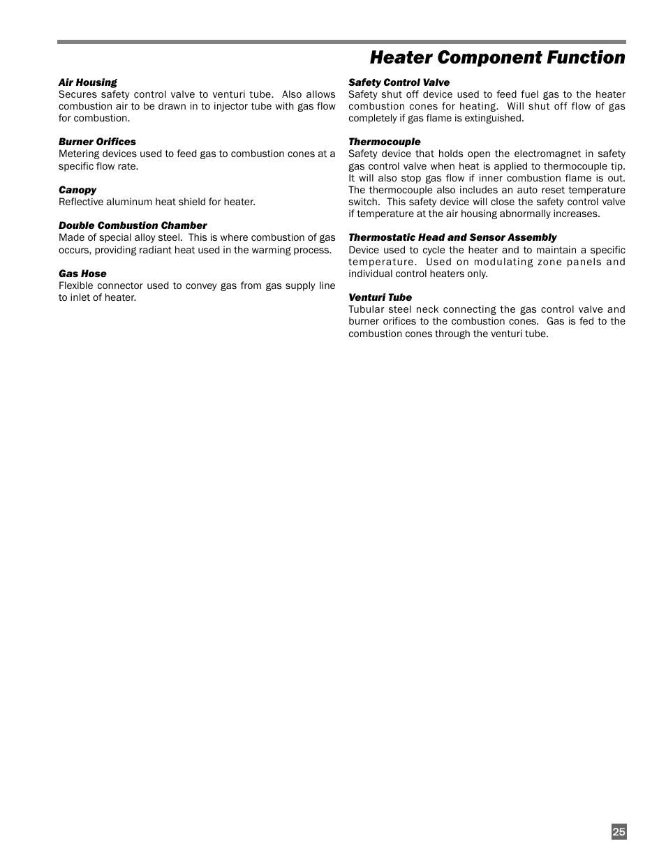 Heater component function | L.B. White I-17 Infraconic User Manual | Page 25 / 28