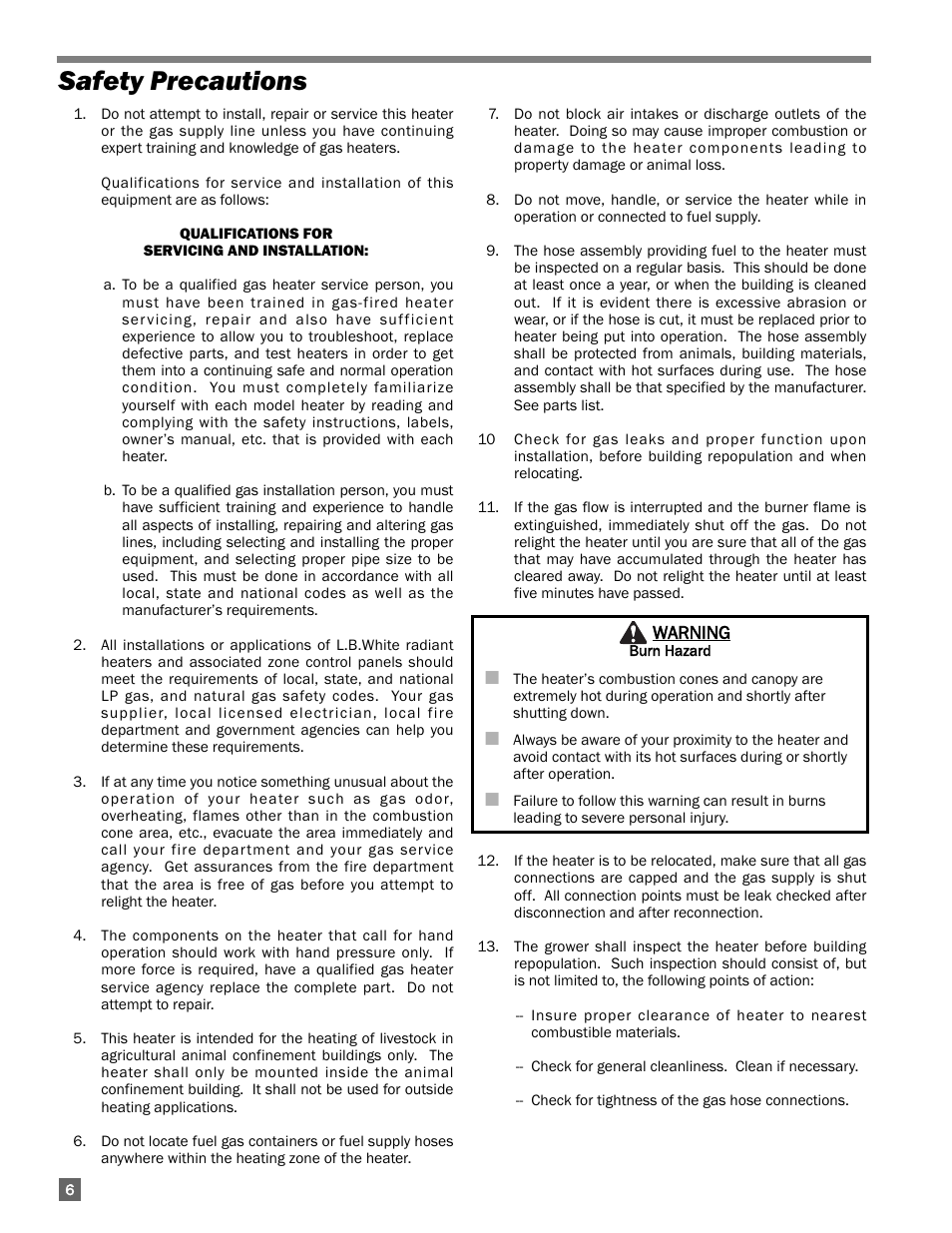 Safety precautions | L.B. White I-17 Infraconic User Manual | Page 6 / 28