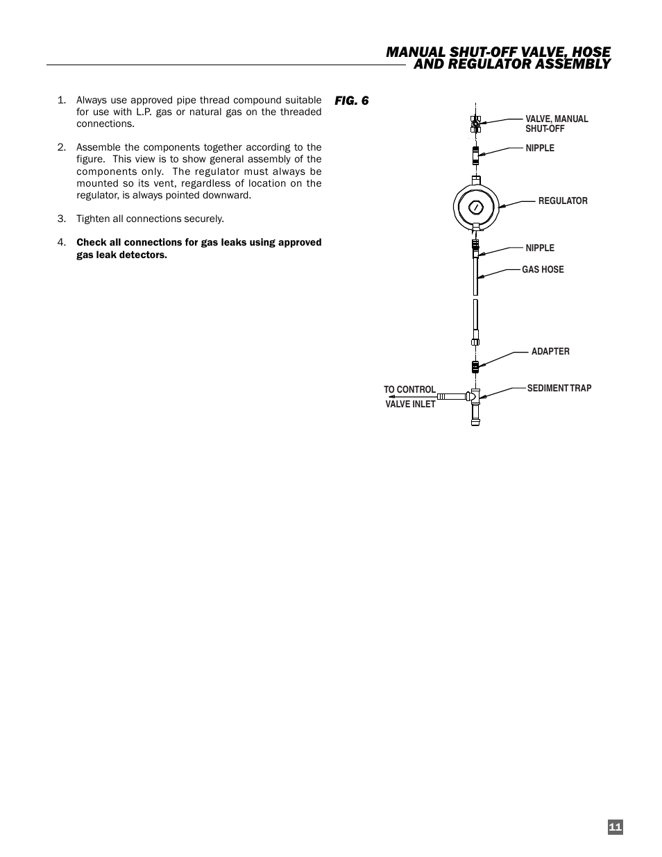 Manual shut-off valve, hose and regulator assembly | L.B. White Guardian with Smart Sense - Hot Surface (60K / 100K) User Manual | Page 11 / 31