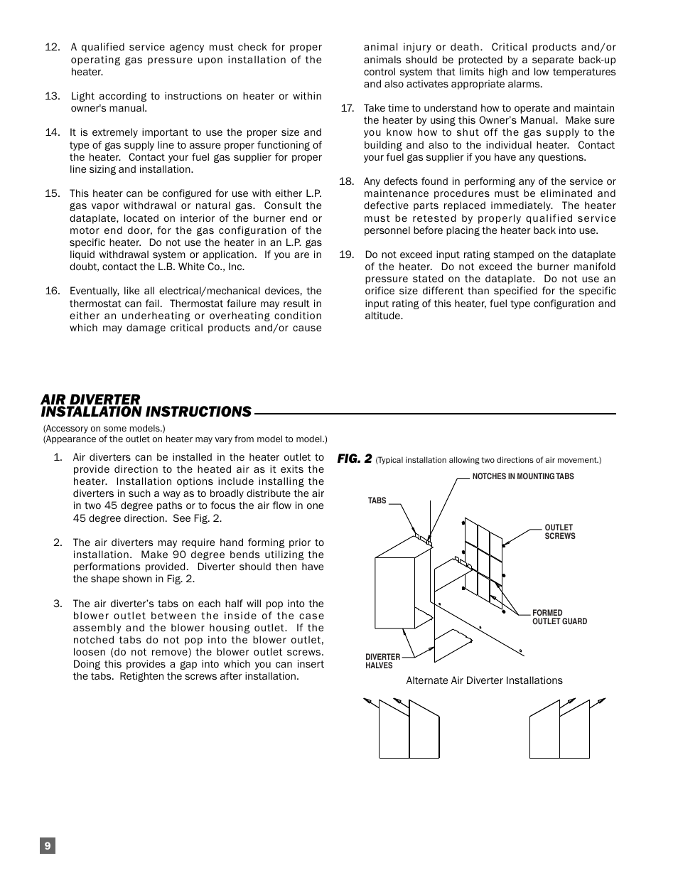 Air diverter installation instructions | L.B. White Guardian with Smart Sense - Spark Ignition (60K / 100K) User Manual | Page 10 / 31