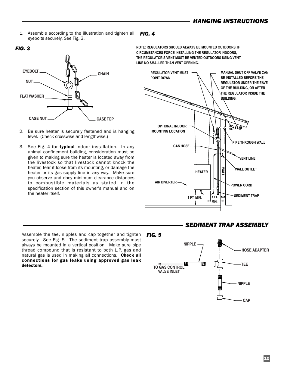 Hanging instructions sediment trap assembly, Fig. 3, Fig. 4 | Fig. 5 | L.B. White Guardian with Smart Sense - Spark Ignition (60K / 100K) User Manual | Page 11 / 31