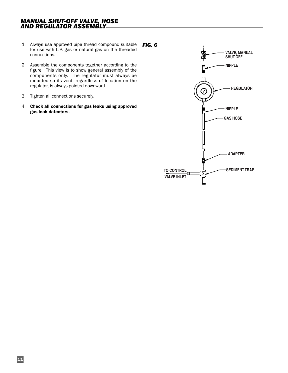 Manual shut-off valve, hose and regulator assembly | L.B. White Guardian with Smart Sense - Spark Ignition (60K / 100K) User Manual | Page 12 / 31