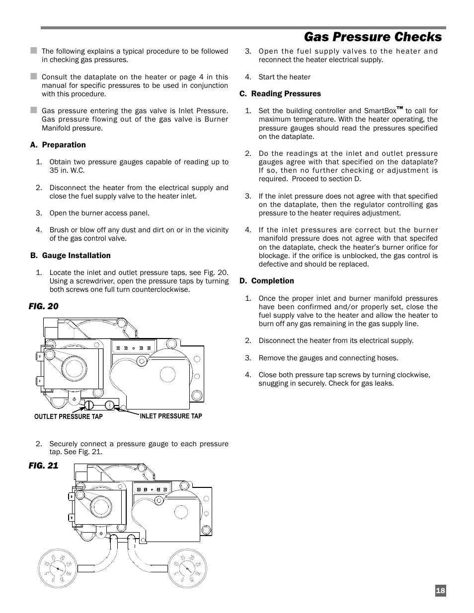 Gas pressure checks | L.B. White Guardian with Smart Sense - Spark Ignition (60K / 100K) User Manual | Page 19 / 31