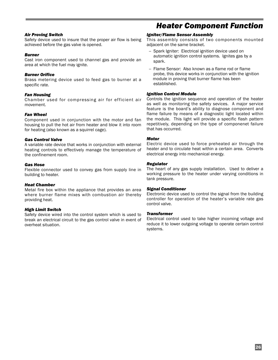 Heater component function | L.B. White Guardian with Smart Sense - Spark Ignition (60K / 100K) User Manual | Page 27 / 31