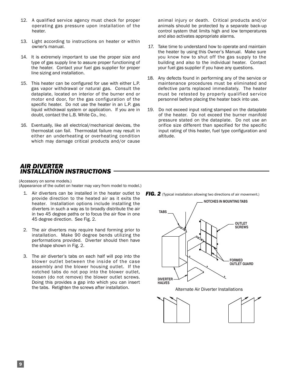 Air diverter installation instructions | L.B. White Guardian with Smart Sense / Direct Connect - Spark Ignition (250K) User Manual | Page 10 / 30