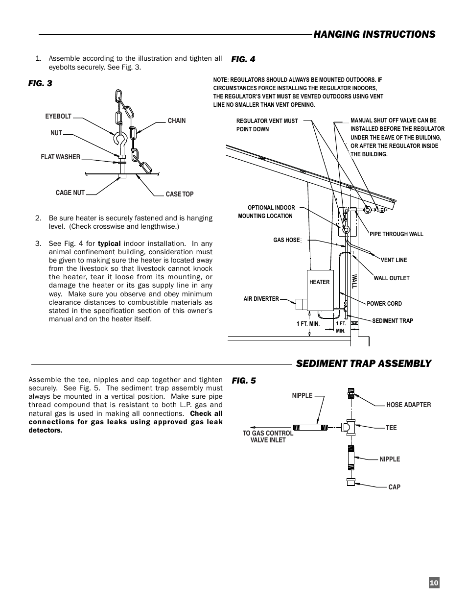 Hanging instructions sediment trap assembly, Fig. 3, Fig. 4 | Fig. 5 | L.B. White Guardian with Smart Sense / Direct Connect - Spark Ignition (250K) User Manual | Page 11 / 30