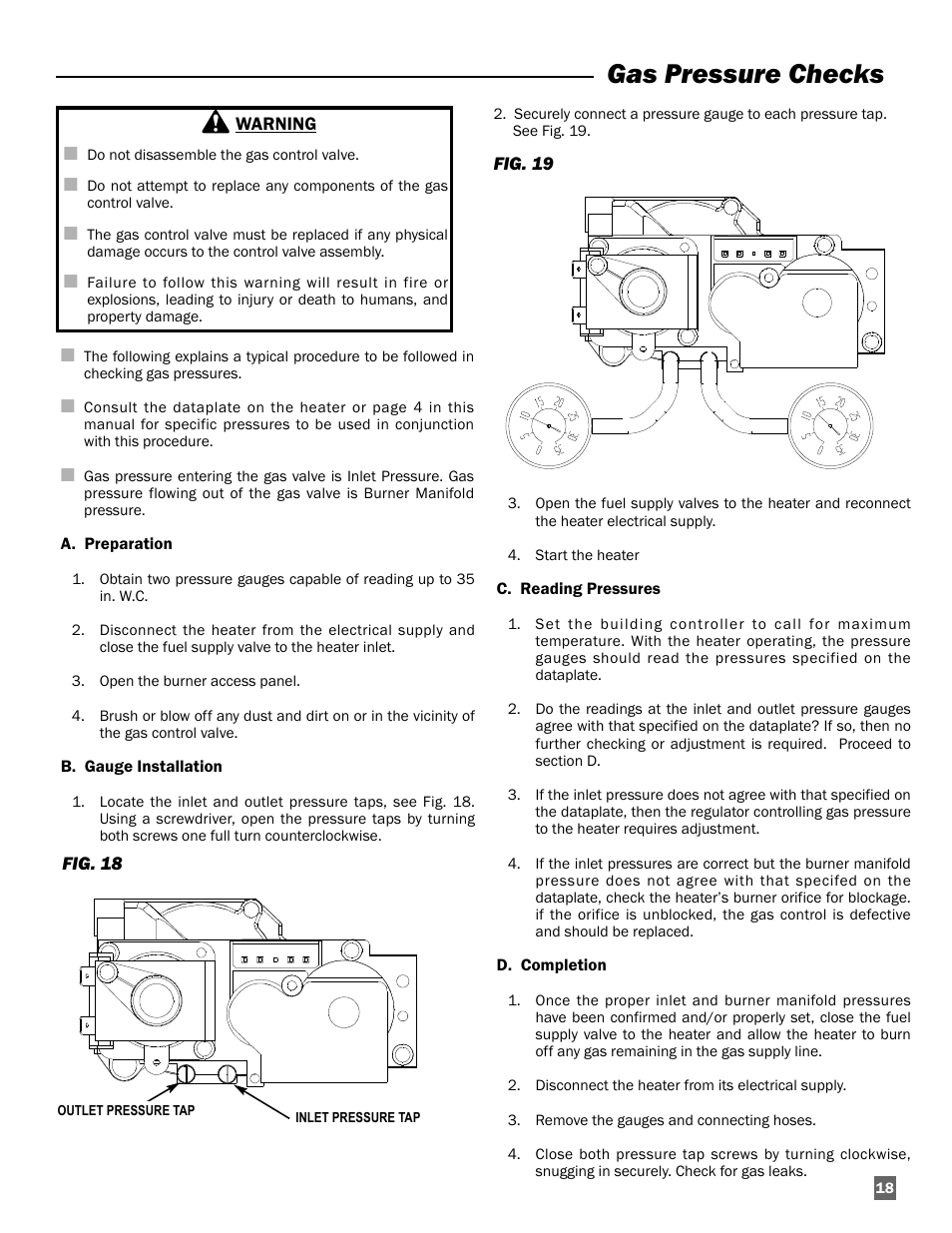 Gas pressure checks | L.B. White Guardian with Smart Sense / Direct Connect - Spark Ignition (250K) User Manual | Page 19 / 30