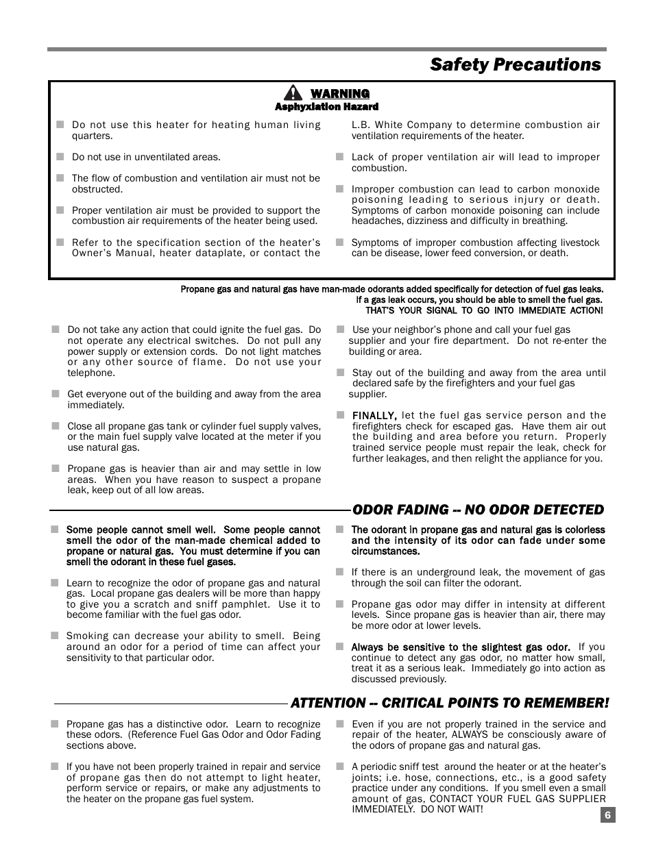 Safety precautions | L.B. White Guardian with Smart Sense / Direct Connect - Spark Ignition (250K) User Manual | Page 7 / 30