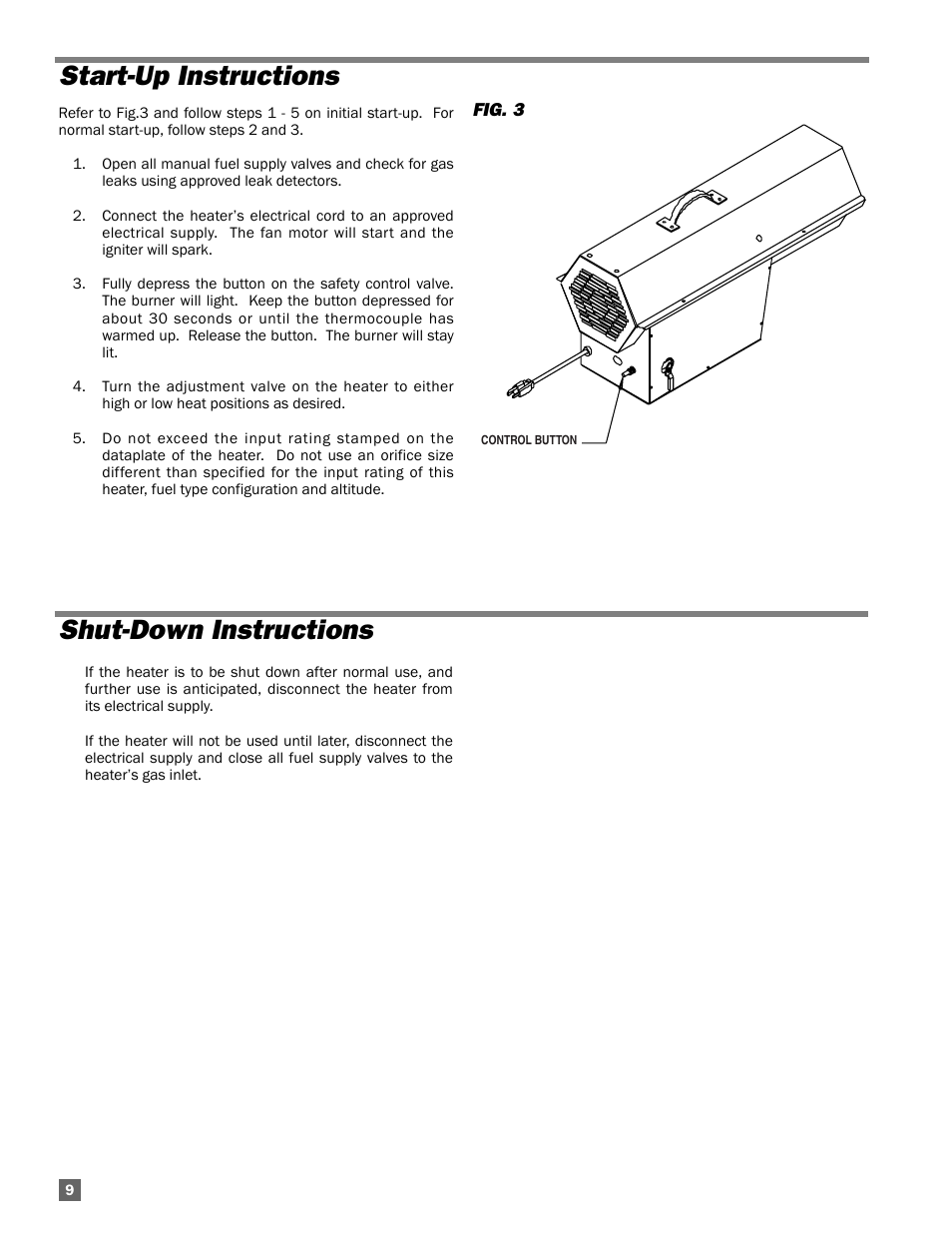 Start-up instructions shut-down instructions | L.B. White 100 Tradesman Portable Forced Air User Manual | Page 10 / 24