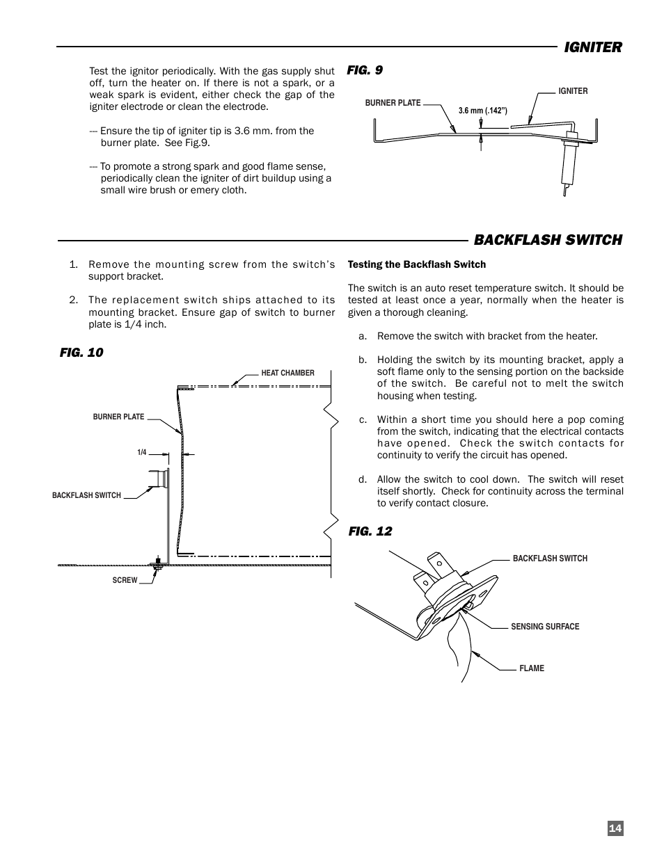 Igniter, Backflash switch | L.B. White 100 Tradesman Portable Forced Air User Manual | Page 15 / 24