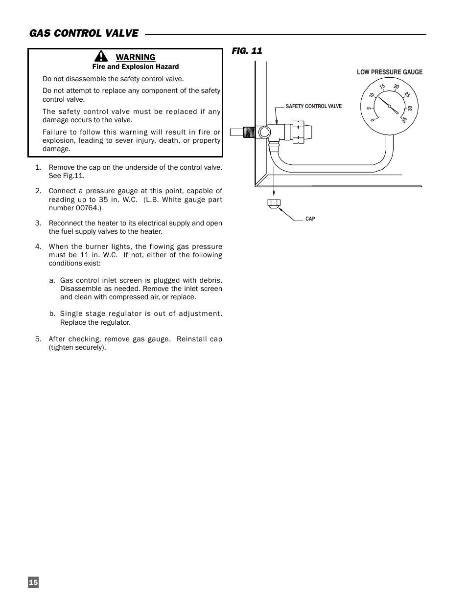 Gas control valve | L.B. White 100 Tradesman Portable Forced Air User Manual | Page 16 / 24