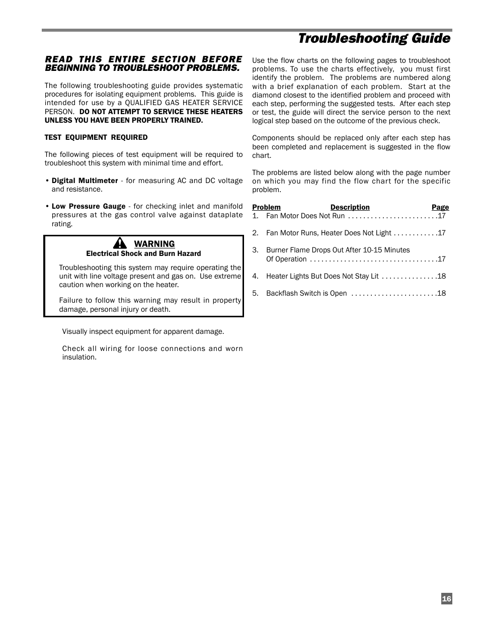 Troubleshooting guide | L.B. White 100 Tradesman Portable Forced Air User Manual | Page 17 / 24