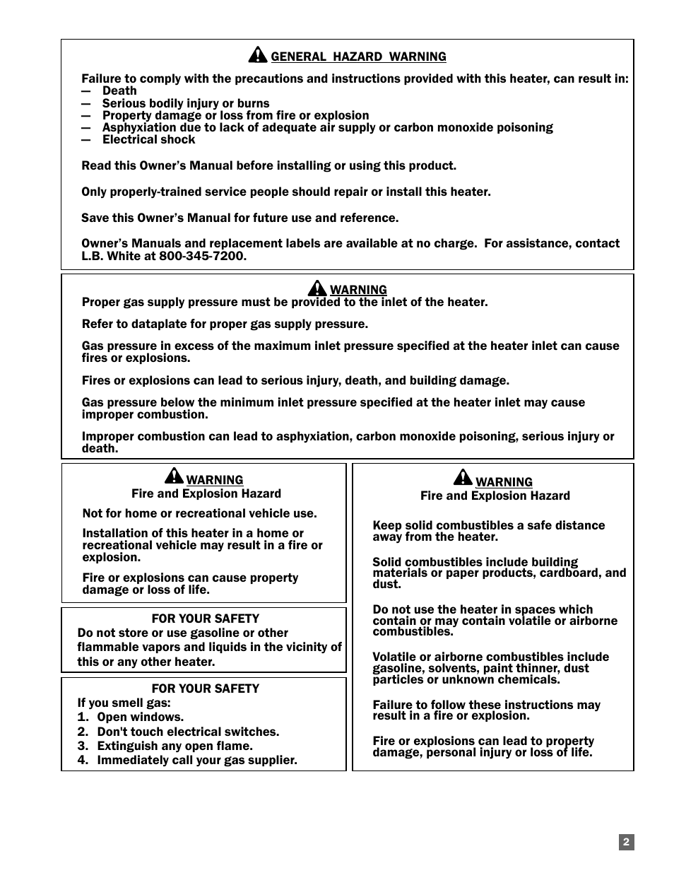 L.B. White 100 Tradesman Portable Forced Air User Manual | Page 3 / 24