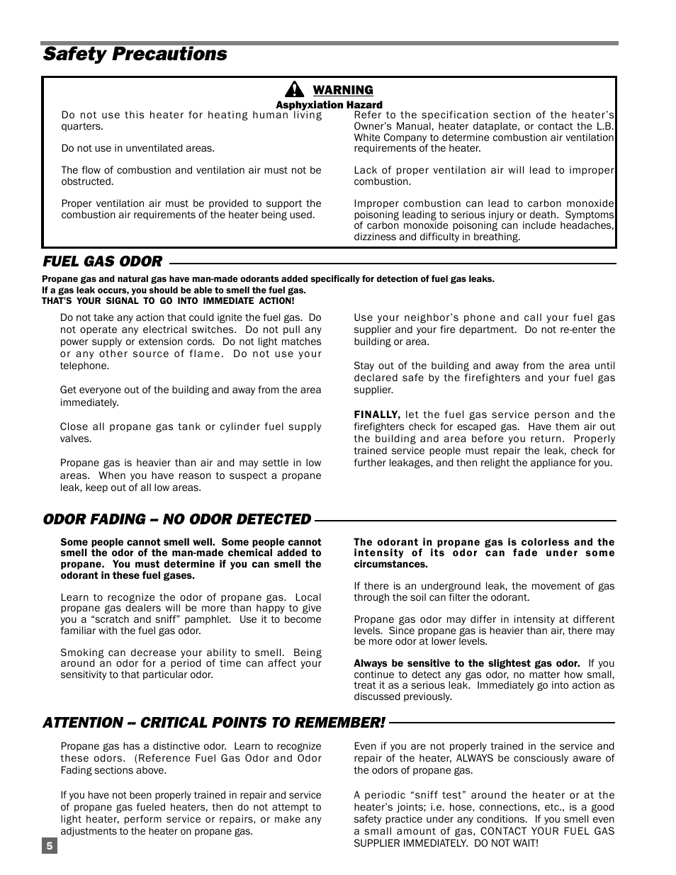 Safety precautions | L.B. White 100 Tradesman Portable Forced Air User Manual | Page 6 / 24