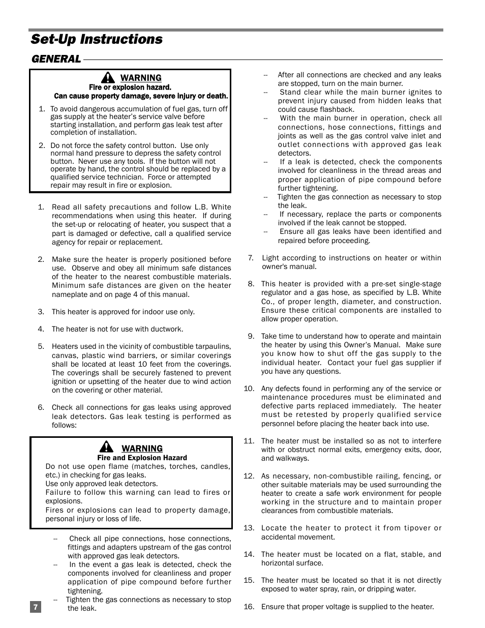 Set-up instructions, General | L.B. White 100 Tradesman Portable Forced Air User Manual | Page 8 / 24