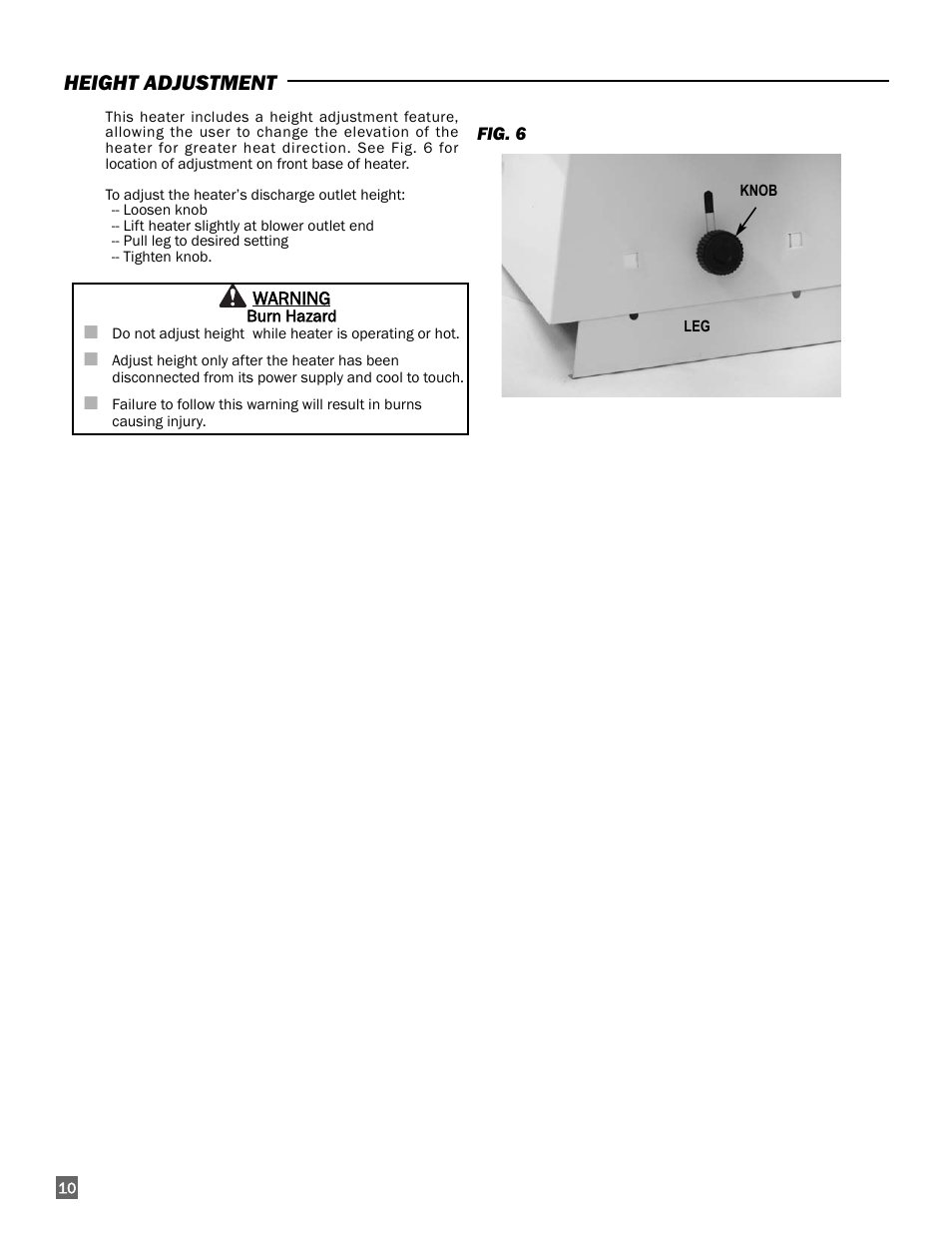 Height adjustment | L.B. White 170 Tradesman Portable Forced Air User Manual | Page 10 / 28