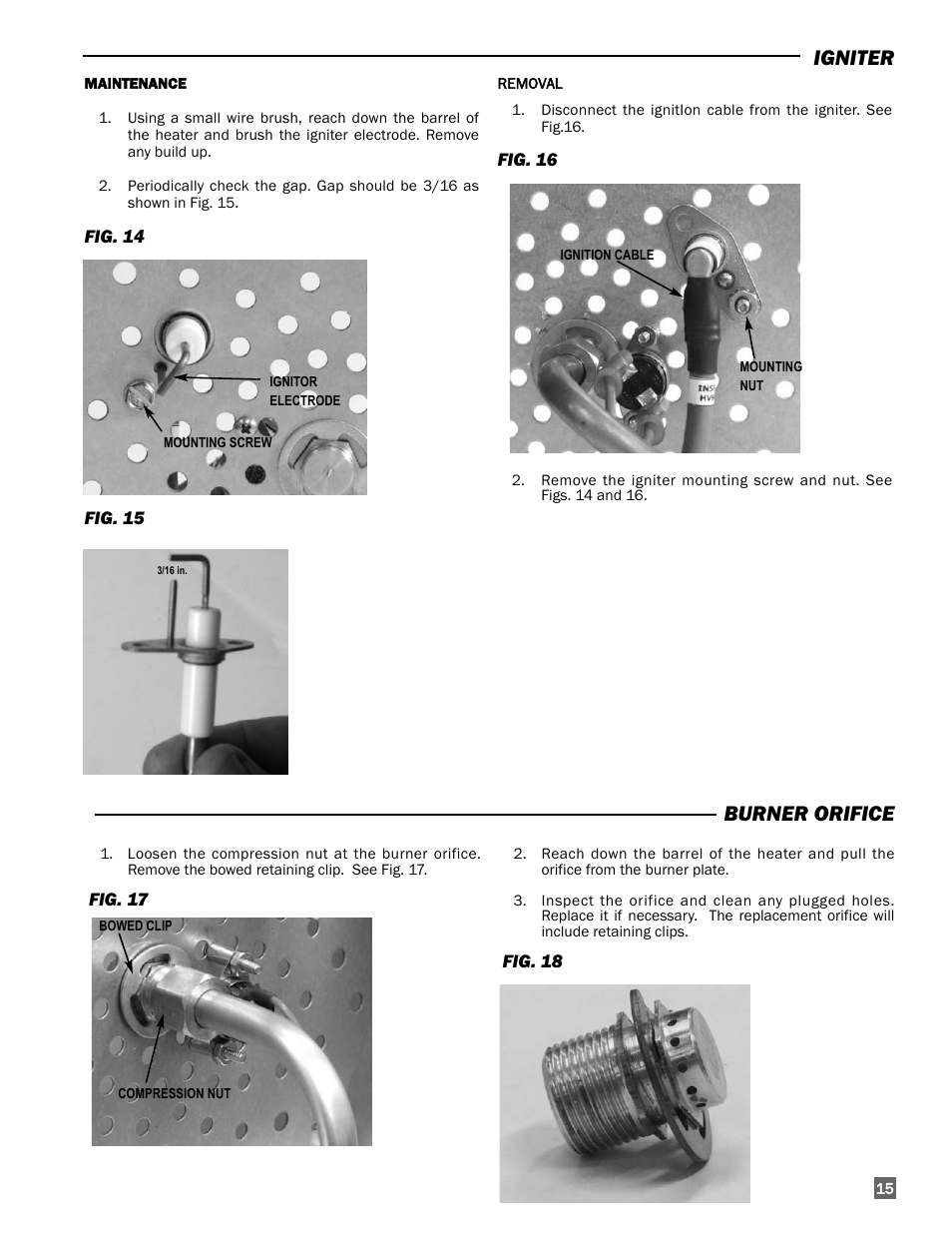 Igniter, Burner orifice | L.B. White 170 Tradesman Portable Forced Air User Manual | Page 15 / 28