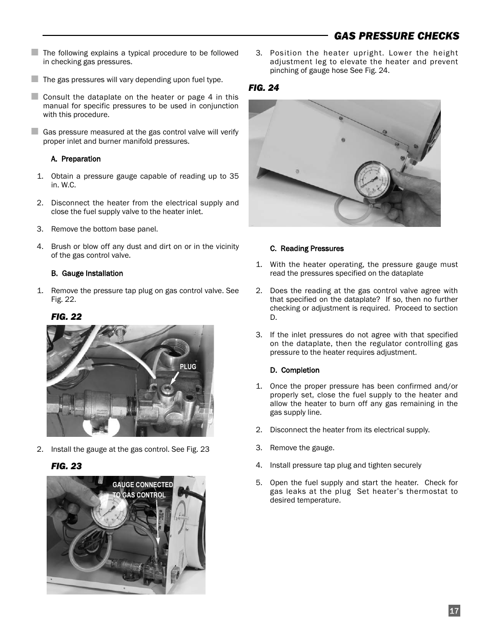 Gas pressure checks | L.B. White 170 Tradesman Portable Forced Air User Manual | Page 17 / 28