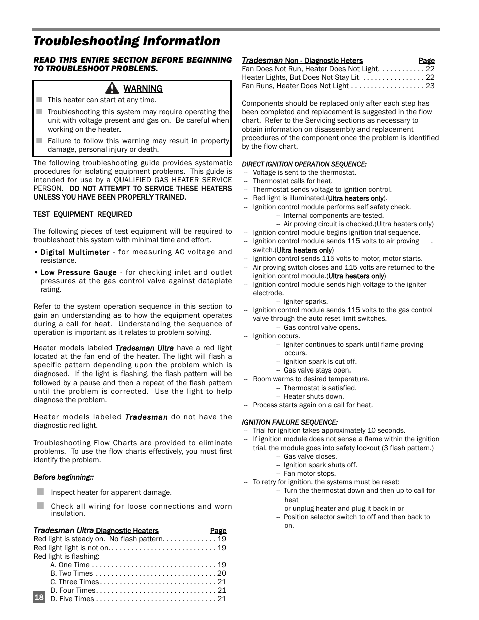 Troubleshooting information | L.B. White 170 Tradesman Portable Forced Air User Manual | Page 18 / 28