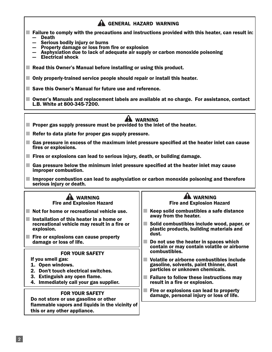 L.B. White 170 Tradesman Portable Forced Air User Manual | Page 2 / 28