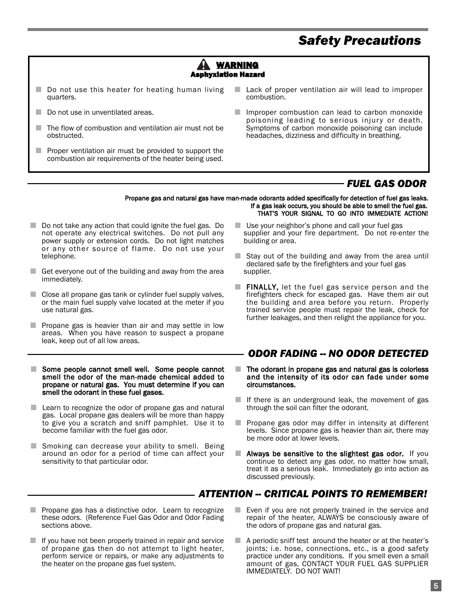 Safety precautions | L.B. White 170 Tradesman Portable Forced Air User Manual | Page 5 / 28