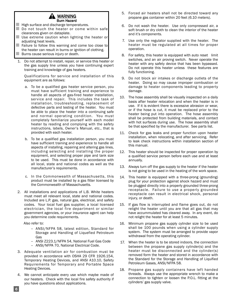 L.B. White 170 Tradesman Portable Forced Air User Manual | Page 6 / 28