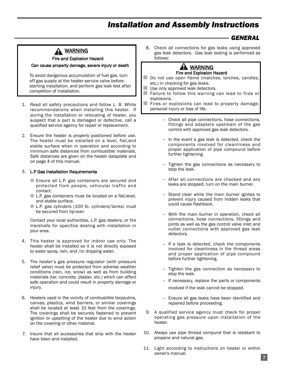 Installation and assembly instructions, General | L.B. White 170 Tradesman Portable Forced Air User Manual | Page 7 / 28