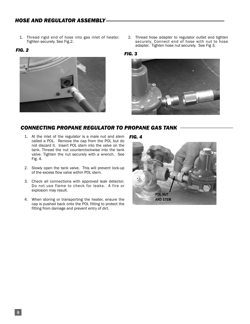 Hose and regulator assembly, Connecting propane regulator to propane gas tank | L.B. White 400 Tradesman Portable Forced Air User Manual | Page 10 / 30