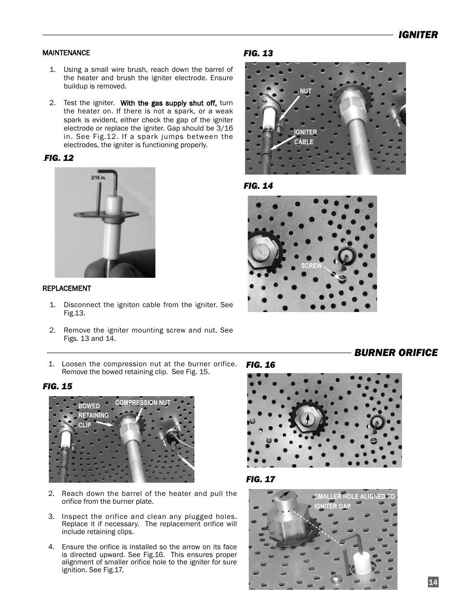 Igniter, Burner orifice | L.B. White 400 Tradesman Portable Forced Air User Manual | Page 15 / 30