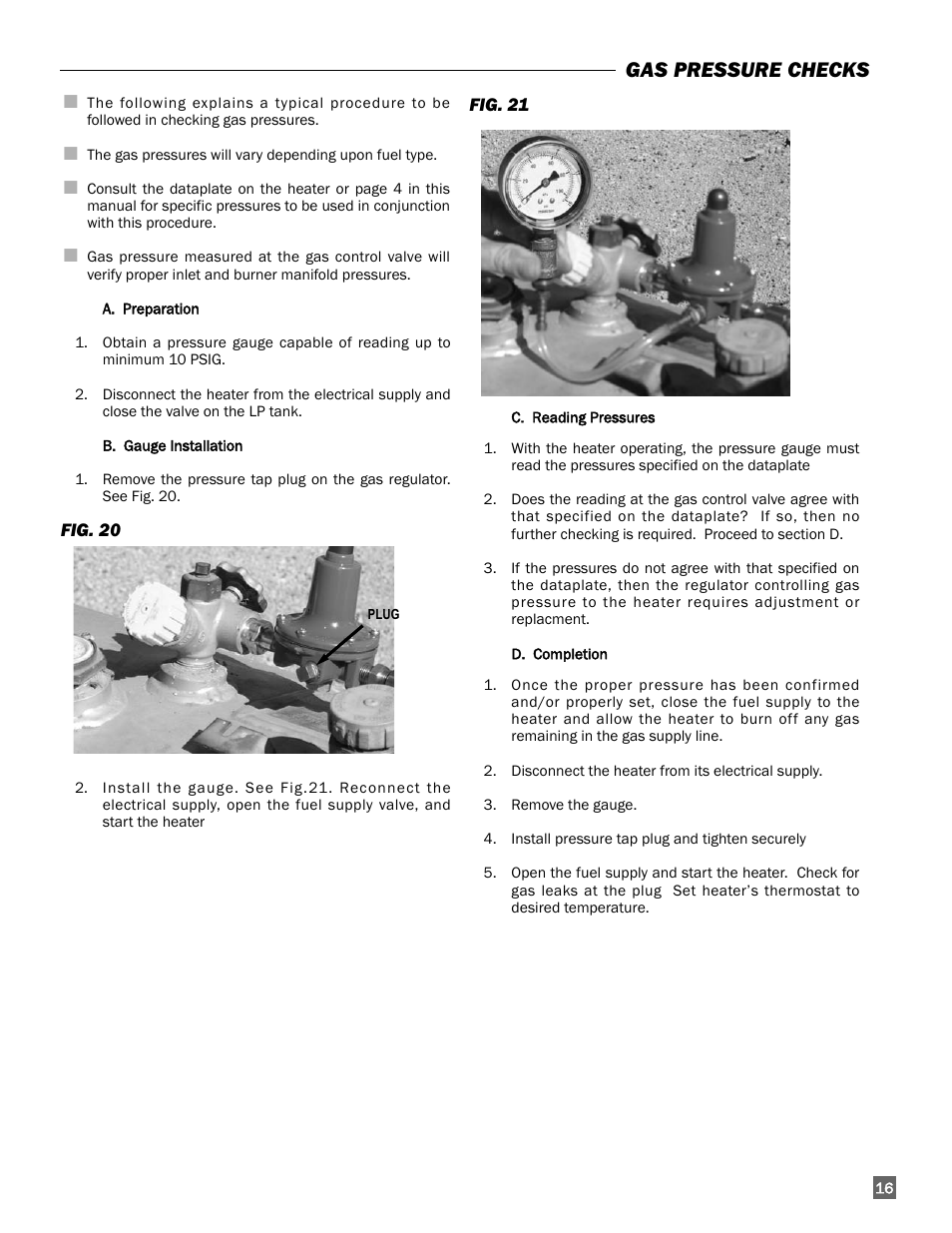 Gas pressure checks | L.B. White 400 Tradesman Portable Forced Air User Manual | Page 17 / 30