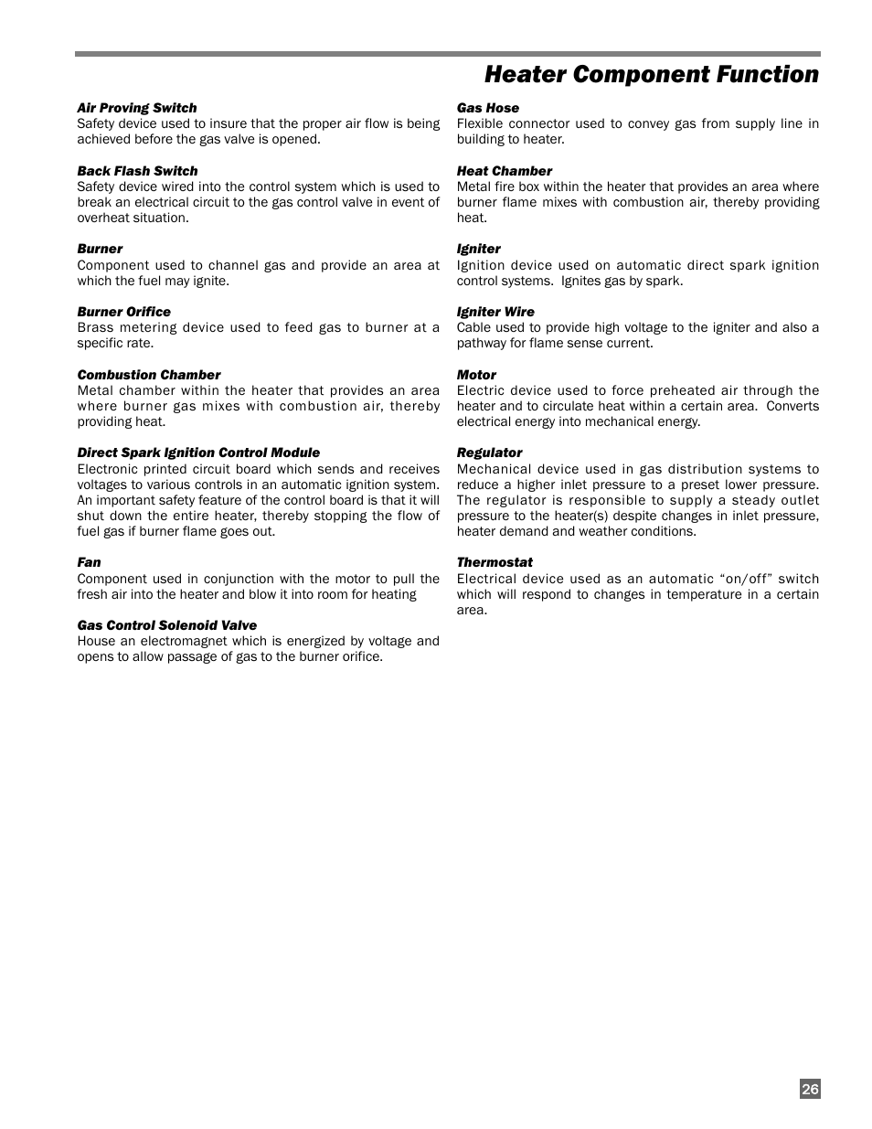 Heater component function | L.B. White 400 Tradesman Portable Forced Air User Manual | Page 27 / 30